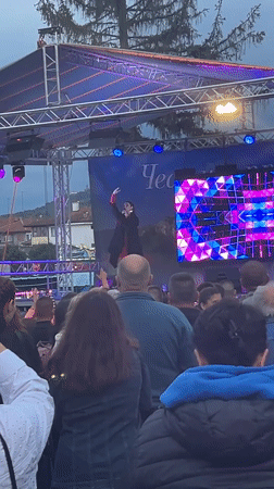 Female singer performs outdoor concert in Gorna Oryahovitsa Bulgaria