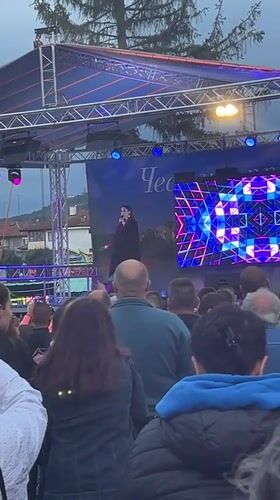 Female singer performs outdoor concert in Gorna Oryahovitsa Bulgaria