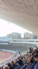 Football match at Ivaylo Stadium, Veliko Tarnovo, into twilight