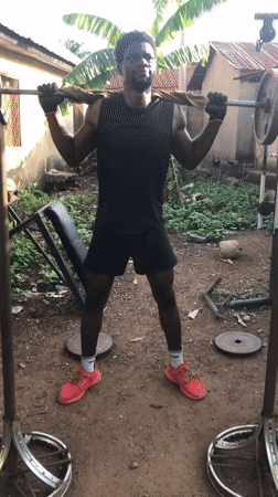 Morning workout with homemade equipment in Akwanga, Nigeria