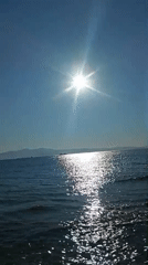 Calm beach and open water on a clear sunny day