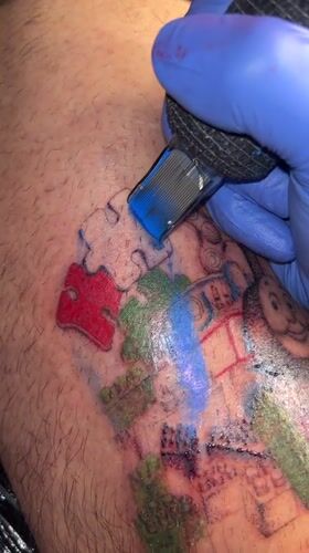 Tattoo session and flag hanging witnessed in Buenos Aires