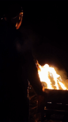 Evening campfire observed in rural Belarus roadside setting