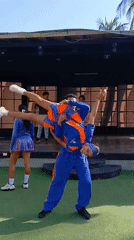 Dance duo performs acrobatic routine in Porlamar, Venezuela