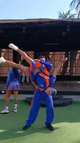 Dance duo performs acrobatic routine in Porlamar, Venezuela