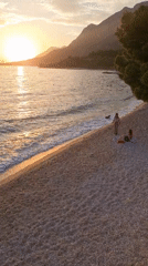 Sunset to nightfall along the Adriatic waterfront in Gradac, Croatia