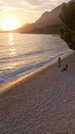 Sunset to nightfall along the Adriatic waterfront in Gradac, Croatia