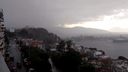 Heavy rainstorm passes through coastal Aegio, Greece