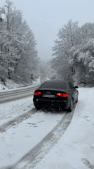 Black Audi parked on snowy road in Bulgaria