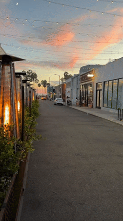 Venice, CA's lit-up main street sign at dusk