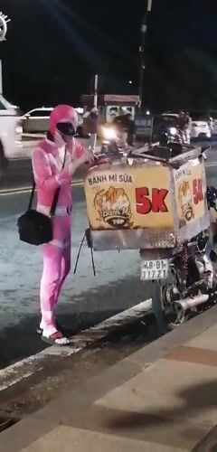 Pink Power Ranger delivers banh mi on Da Lat streets