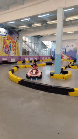 Inside a colorful indoor amusement park in Taldykorgan