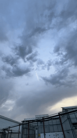 Storm clouds gather over greenhouse in Maidstone