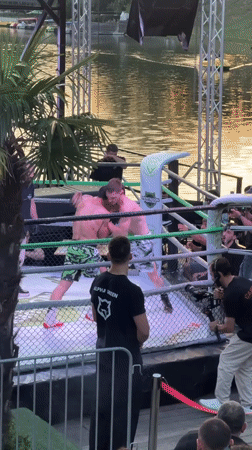Pentagon Fighting outdoor MMA event on Tbilisi waterfront at sunset