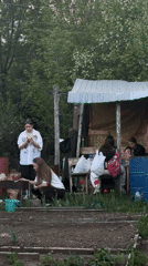 Young women gather at makeshift shelter in Perm, Russia