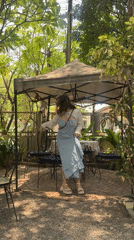 Early morning outdoor dining captured in Chiang Mai garden restaurant
