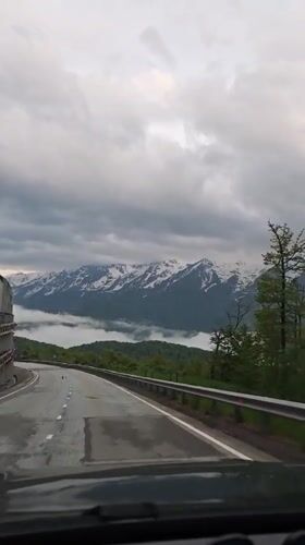 Driver records scenic mountain road journey near Estosadok, Russia