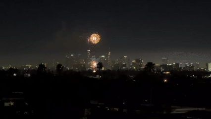 July 4th fireworks over LA, seen from West Hollywood
