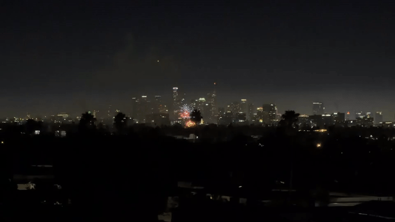 July 4th fireworks over LA, seen from West Hollywood