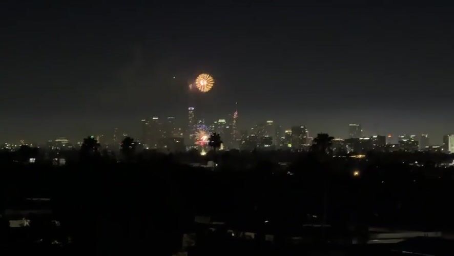 July 4th fireworks over LA, seen from West Hollywood