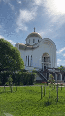 Orthodox cathedral with golden dome documented in Votkinsk, Russia