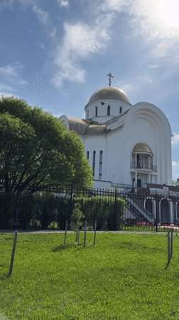 Orthodox cathedral with golden dome documented in Votkinsk, Russia