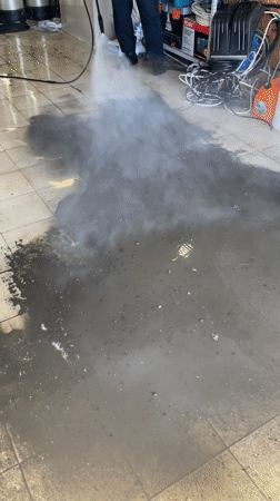 Pressure washing cleaning operation documented in Sharapovo, Russia
