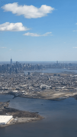 Aerial view captures NYC skyline with Freedom Tower