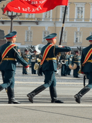Military parade proceeds through historic Saint Petersburg center