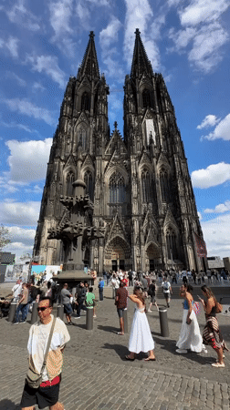 Multiple angles on Cologne Cathedral's twin spires and plaza