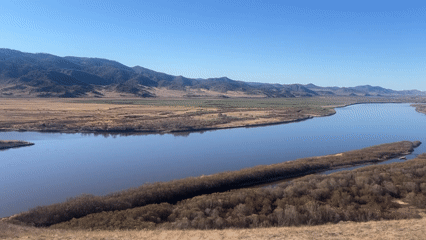 River valley landscape documented in Tarbagatay, Russia