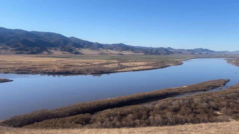 River valley landscape documented in Tarbagatay, Russia