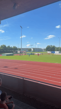 Soccer match played at Rapperswil-Jona stadium with spectators