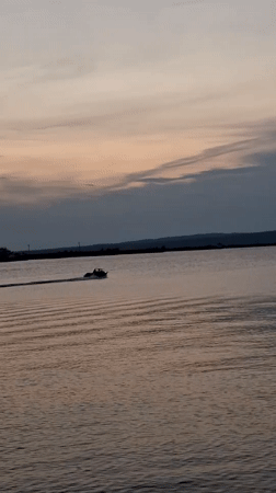 Dusk on the Kama River waterfront in Chaikovsky, Russia