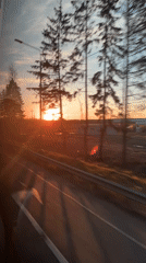 Vehicle passenger films sunset/sunrise in Russia