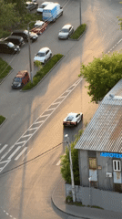 Moscow street captured in golden sunset light from above