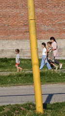 Sunny roadside stop in Mayrtup with kids and parked vehicles