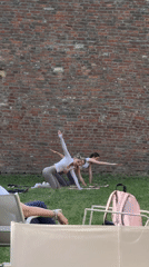 Yoga and dining scene captured at Belgrade outdoor venue