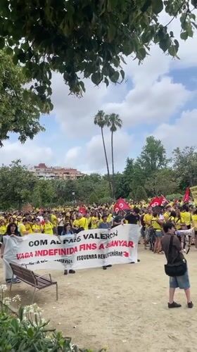 Yellow-shirted protesters gather in Barcelona park demonstration