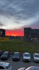 Striking red sunset illuminates Saint Petersburg skyline