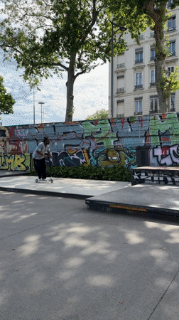 Scooter stunts performed at Lyon skate park Thursday morning