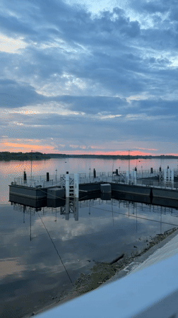 Evening riverside park scenes along Kama River in Solikamsk