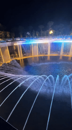 Krasnodar's illuminated fountain park at night