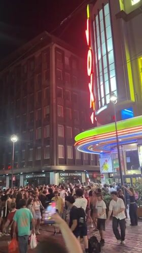 Fête de la Musique night crowds near Strasbourg cathedral and VOX cinema