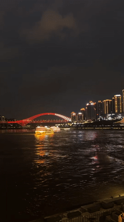 Chongqing's Yangtze River waterfront lit up at night