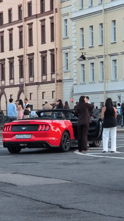 Red convertible and cathedral close-ups, Saint Petersburg