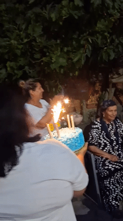 84th birthday celebrated outdoors in Konevets with sparklers and fireworks
