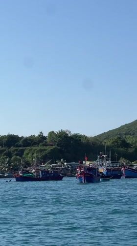 Colorful fishing boats moored in Nha Trang harbor