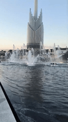 Fountains, landmarks, and evening light in Sirius, Russia