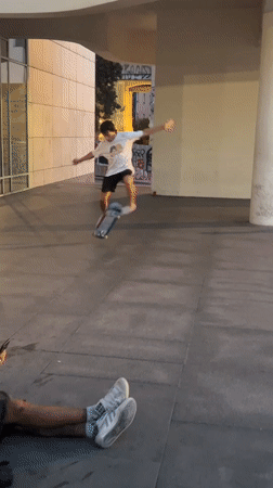 Evening skateboarding session at MACBA plaza in Barcelona